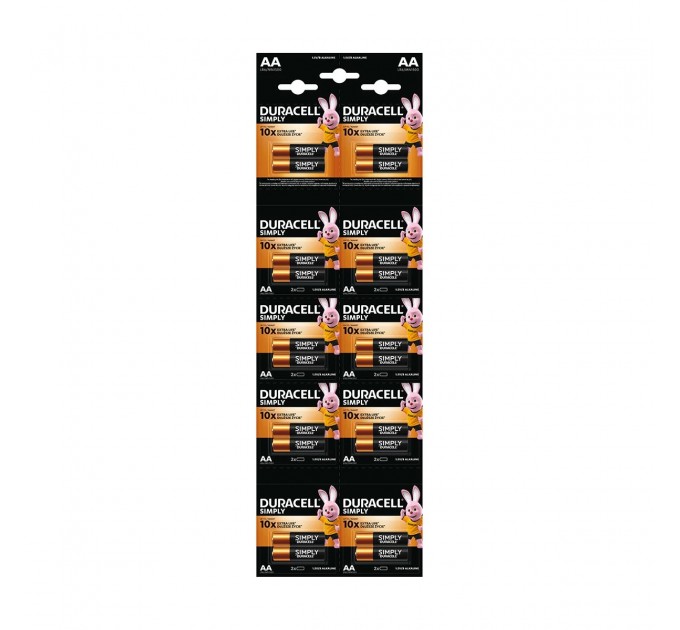 Батарейки лужні Duracell Simply LR6/AA 1.5V 20 шт (блістер 5×2)
