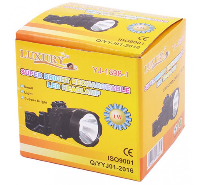 Фонарь налобный Luxury 1898, 1W, Li-Ion аккумулятор, ЗУ 220V
