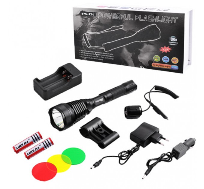 Фонарь Police Q2800-T6, под ружье, вынос.кнопка, 2х18650, 3 фильтра, ЗУ 220V/12V, Box