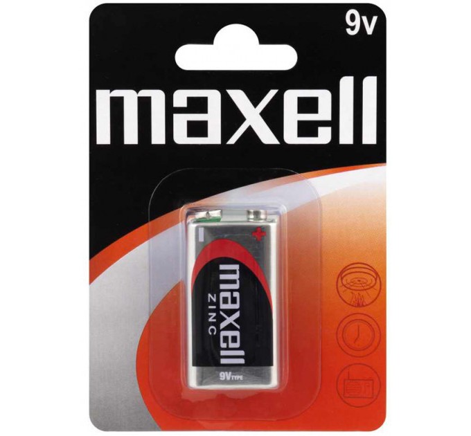 Солевая батарейка Maxell 9V/F22 Крона 1шт/уп blister