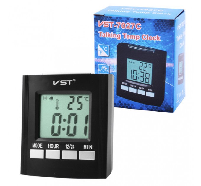 Часы электронные говорящие VST-7027С, температура, 2*AA