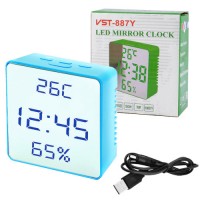 Часы сетевые VST-887Y-5, голубые, температура, влажность, USB