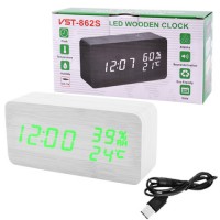 Часы сетевые VST-862S-4 зеленые, (корпус белый) температура, влажность, USB