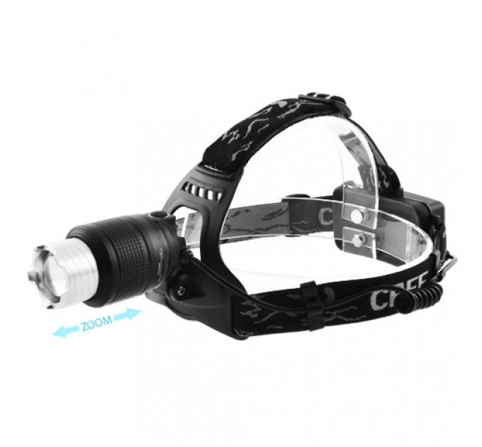 Фонарь налобный 2199-T6, 2х18650, signal light, шипы, zoom, ЗУ mircoUSB, Box