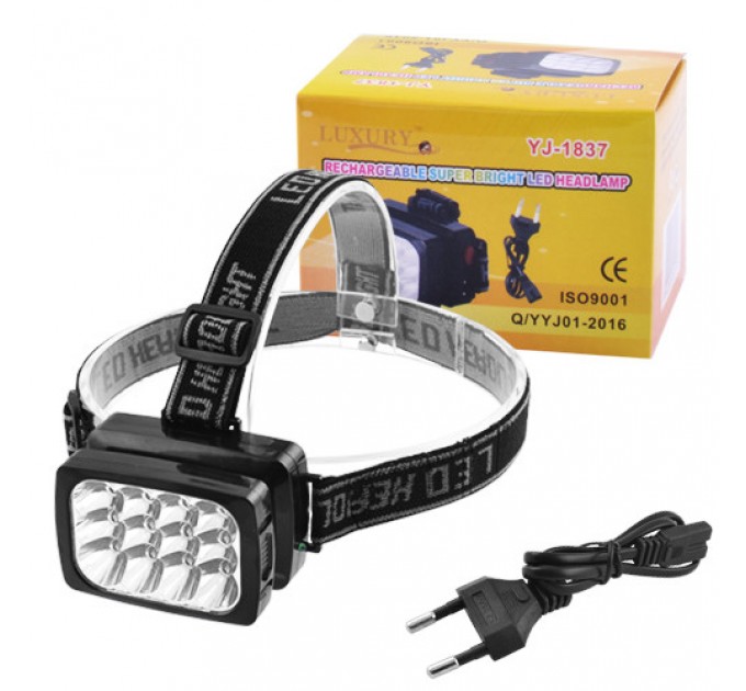 Фонарь налобный Luxury 1837-12LED, Li-Ion аккумулятор, ЗУ 220V