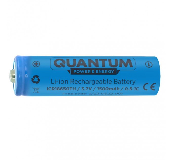 Аккумулятор литий-ионный Quantum Li-ion ICR18650, 1500mAh, 0.5-1С с клеммным выступом, 1шт/уп