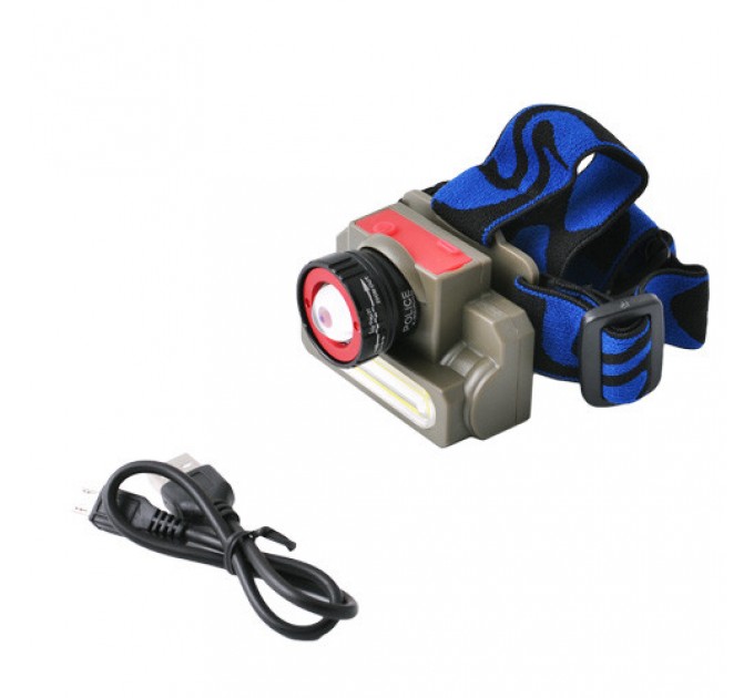 Фонарь налобный Police 8808/6908-XPE+COB, Li-Ion аккум., zoom, ЗУ microUSB, Box