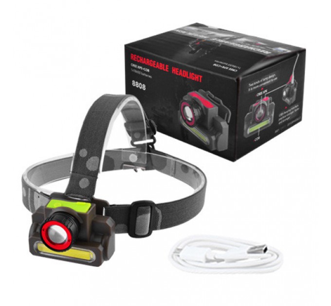 Фонарь налобный Police 8808/6908-XPE+COB, Li-Ion аккум., zoom, ЗУ microUSB, Box