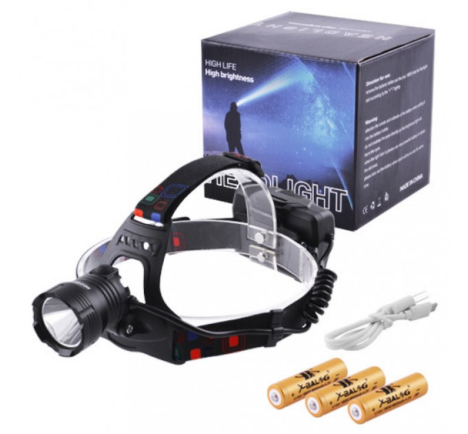 Фонарь налобный XQ-218-HP50, power bank, 3x18650, signal light, индикация заряда, ЗУ microUSB, Box
