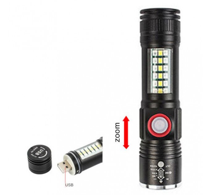 Фонарь SY-1903C-P50+SMD+RGB, Alarm, Li-Ion аккум., ремешок, zoom, ЗУ USB