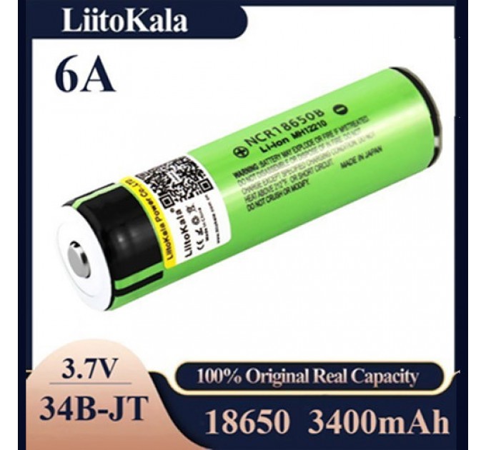 Аккумулятор 18650, LiitoKala NCR 34B-JT, 3400mAh, ОРИГИНАЛ
