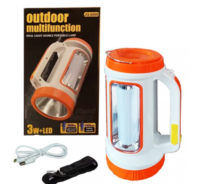 Фонарь переносной 6088-LED+COB, power bank, Li-Ion аккум., ЗУ microUSB, Box