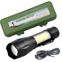 Фонарь BL-T629S-XPE+COB, Li-Ion аккумулятор, zoom, зажим, ЗУ mircoUSB, Box