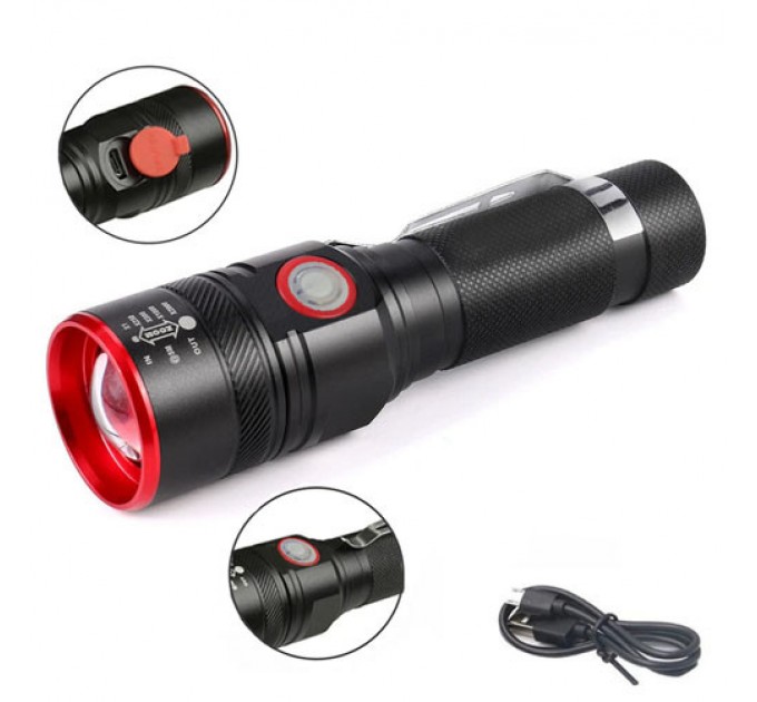 Фонарь BL-736A/749-T6, 1х18650, зажим, zoom, ЗУ microUSB, Box