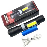 Фонарь PL-826-P70+COB(white+red), 1х18650, магнит, зажим, ЗУ microUSB, zoom, Box