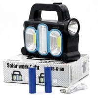Фонарь переносной  HB-6168-LED+2COB, power bank, 2x18650, солнечная батарея, ЗУ microUSB, Box