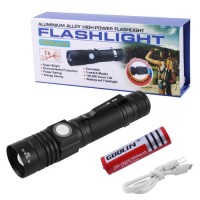 Фонарь 518/8518-T6, 1х18650, зажим, zoom, ЗУ Type-C, Box
