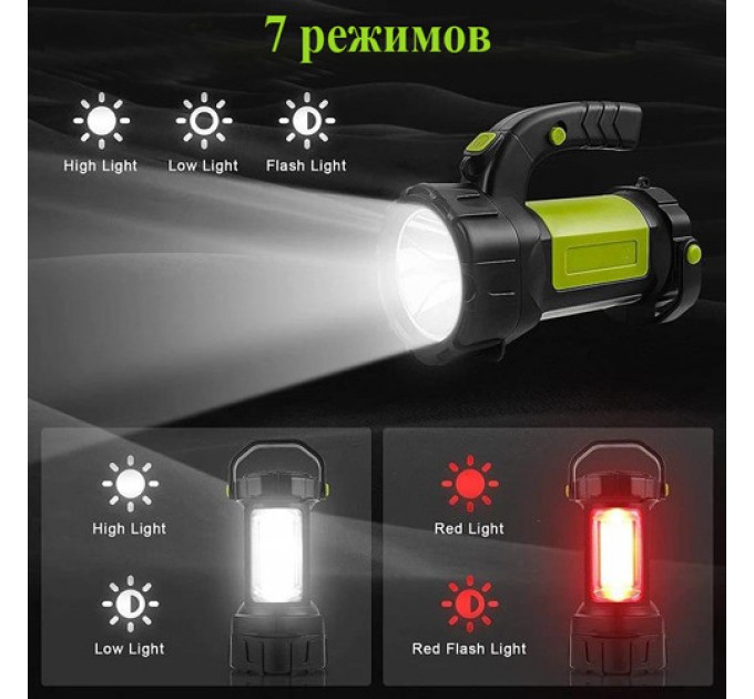 Фонарь переносной T80C-5W+COB(white+red), power bank, 2x18650, ЗУ Type-C, Box