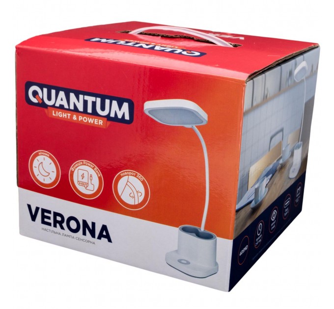 Настольная лампа с аккумулятором Quantum VERONA QM-TL1061 LED 3.5W 450lm 4100К USB 5V 3000mAh с Power Bank