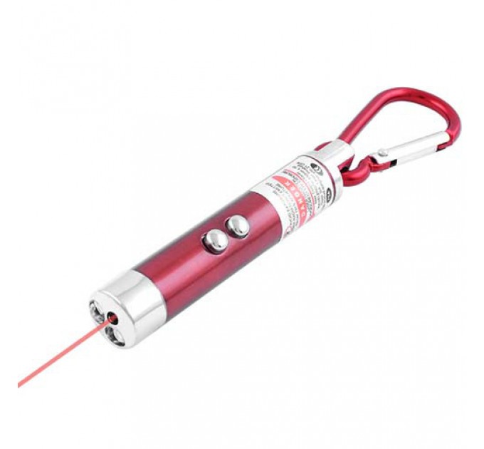 Фонарь брелок 117-2LED, лазер, карабин, 3xLR44