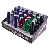 Фонарь брелок 117-2LED, лазер, карабин, 3xLR44