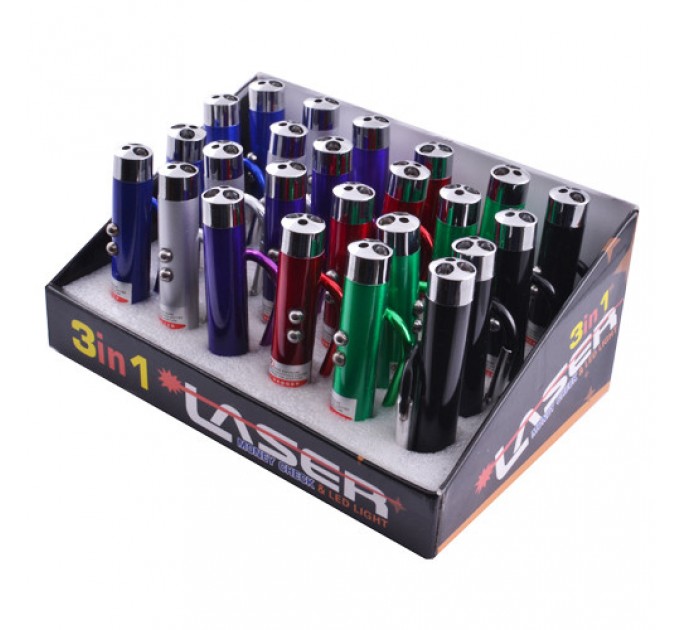 Фонарь брелок 117-2LED, лазер, карабин, 3xLR44