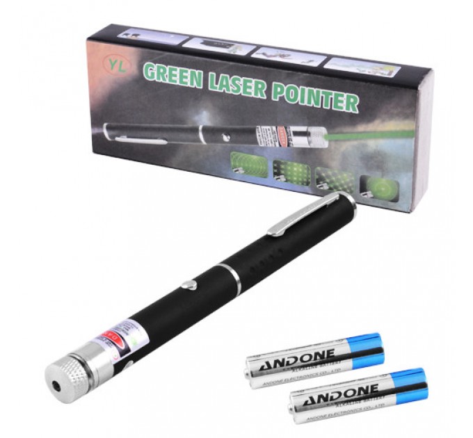 Фонарь-лазер зеленый  803-1, 1 насадка, 2xAAA, бархатная коробка