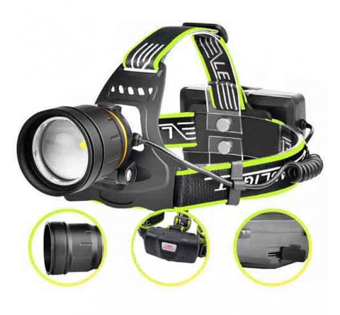 Фонарь налобный BL-A8-P50, 2x18650, zoom, ЗУ microUSB, Box