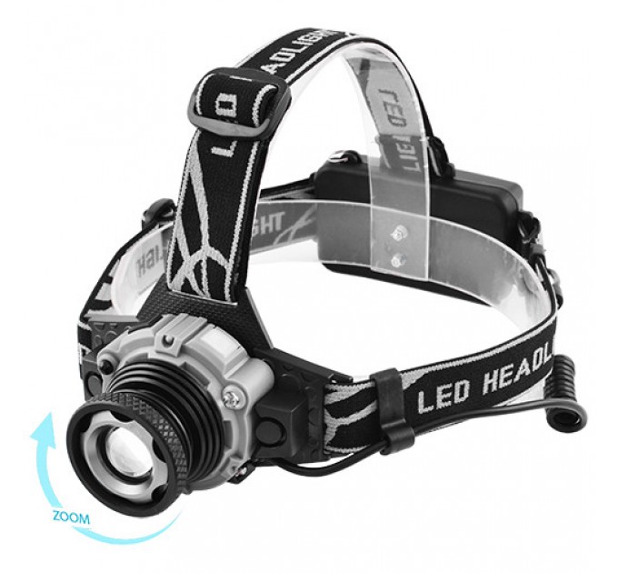 Фонарь налобный Police W002-XPE, Motion Sensor, 2x18650, zoom, ЗУ microUSB, Box