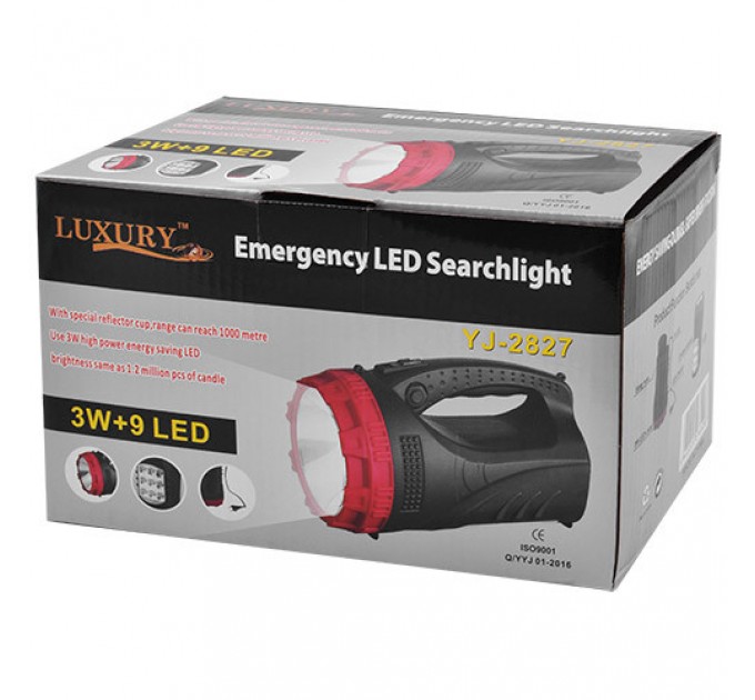 Фонарь переносной Luxury 2827, 3W+9LED/25LED, встроенный аккумулятор, ЗУ 220V