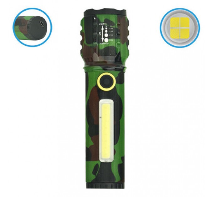 Фонарь C71M-P50+COB camouflage, Li-Ion аккум., zoom, ЗУ microUSB, Box