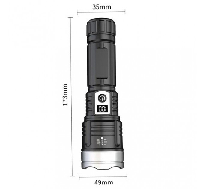 Фонарь PLD-008 WHITE LASER LED PM10-TG, Li-Ion аккум., power bank, индикация заряда, ЗУ Type-C, zoom, Box