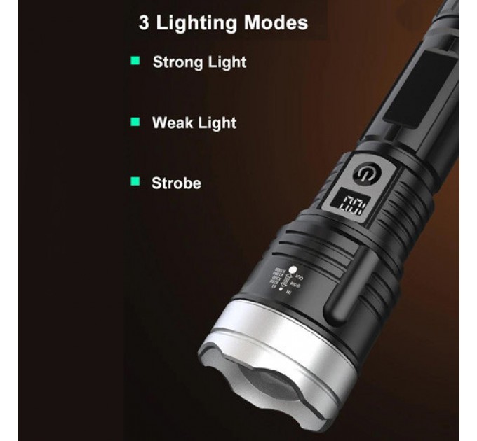 Фонарь PLD-008 WHITE LASER LED PM10-TG, Li-Ion аккум., power bank, индикация заряда, ЗУ Type-C, zoom, Box