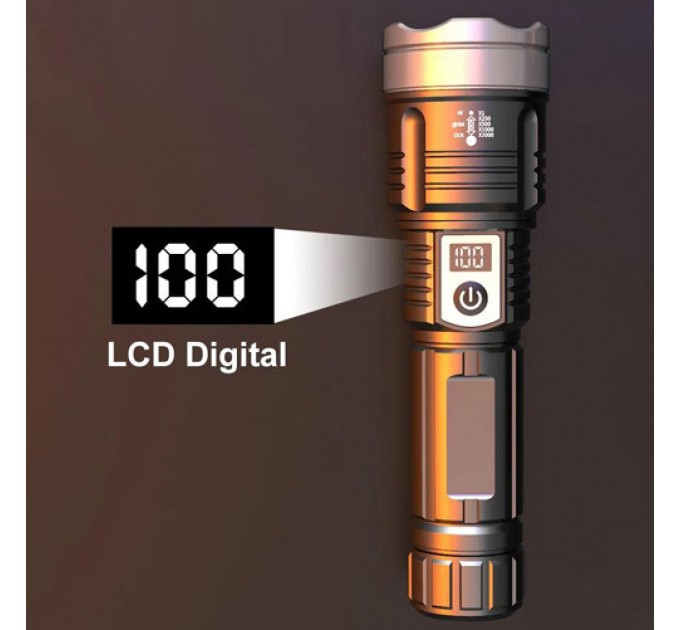 Фонарь PLD-008 WHITE LASER LED PM10-TG, Li-Ion аккум., power bank, индикация заряда, ЗУ Type-C, zoom, Box