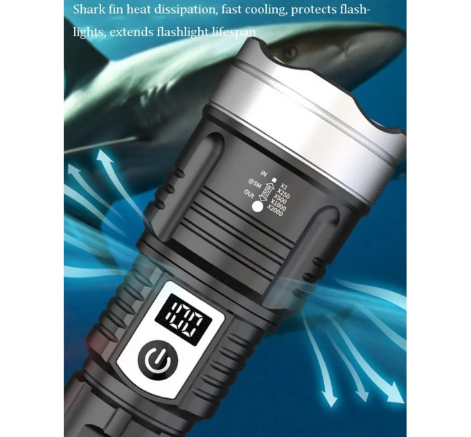 Фонарь PLD-008 WHITE LASER LED PM10-TG, Li-Ion аккум., power bank, индикация заряда, ЗУ Type-C, zoom, Box