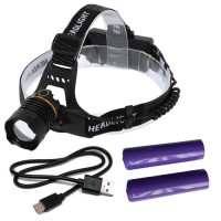 Фонарь налобный PLD-8059-P50+UV, 2x18650, ЗУ Type-C, zoom, Box