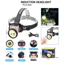 Фонарь налобный PLD-LY004-XPE+COB, Motion Sensor, Li-Ion аккум, индикация заряда, магнит, ЗУ Type-C, Box