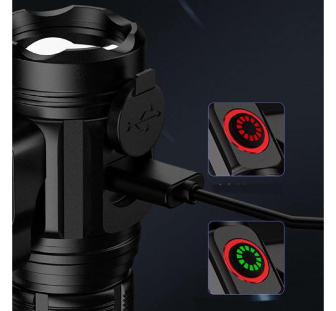 Фонарь W5183-4XHP360, 1х18500, индикация заряда, магнит, стропорез, ЗУ Type-C, Box