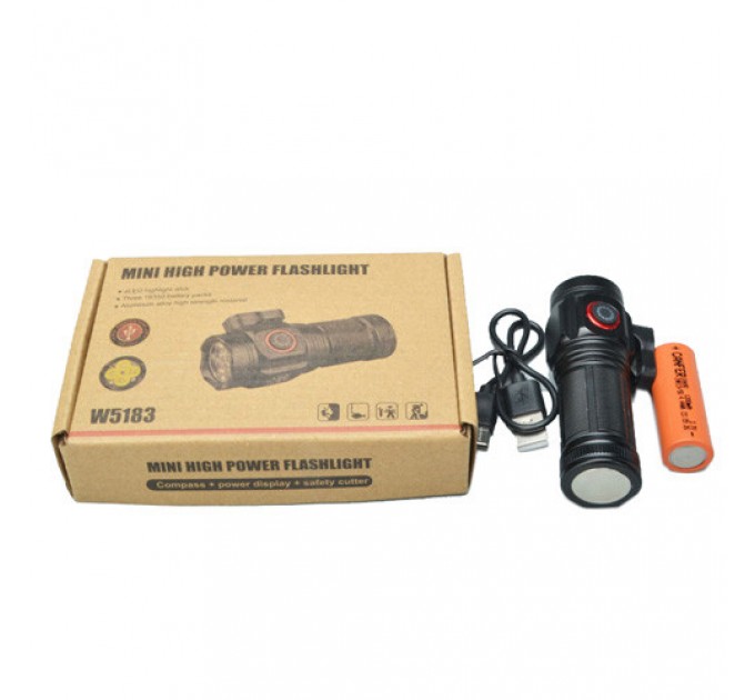 Фонарь W5183-4XHP360, 1х18500, индикация заряда, магнит, стропорез, ЗУ Type-C, Box
