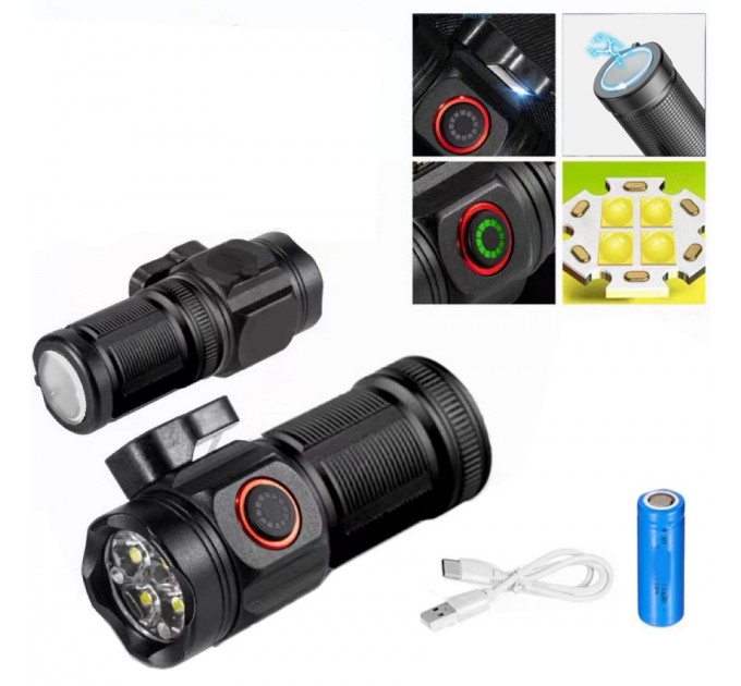Фонарь W5183-4XHP360, 1х18500, индикация заряда, магнит, стропорез, ЗУ Type-C, Box