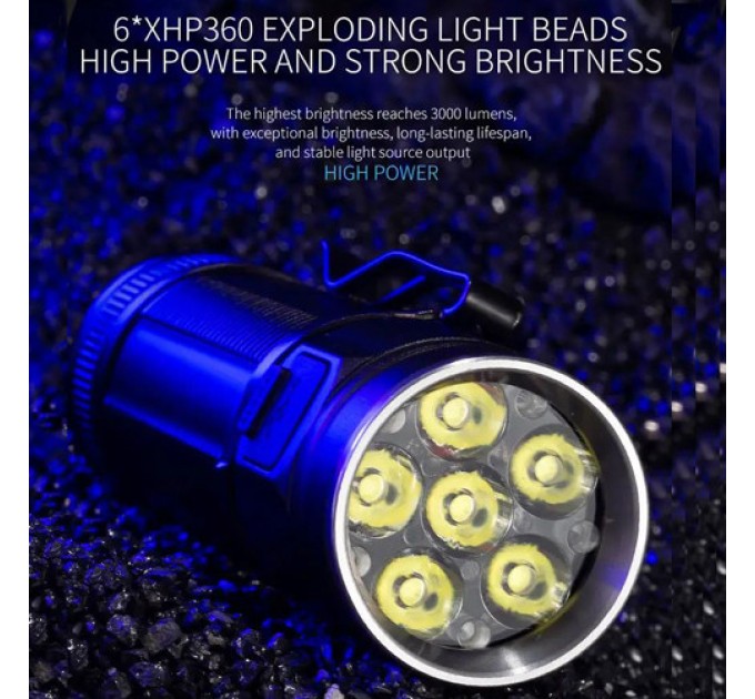 Фонарь W5184-6XHP360, 1х18650, индикация заряда, ЗУ Type-C, Box
