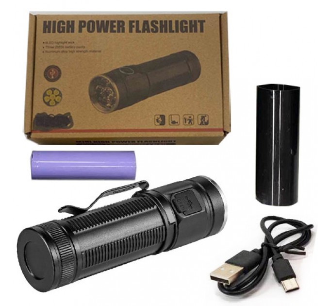 Фонарь W5184-6XHP360, 1х18650, индикация заряда, ЗУ Type-C, Box