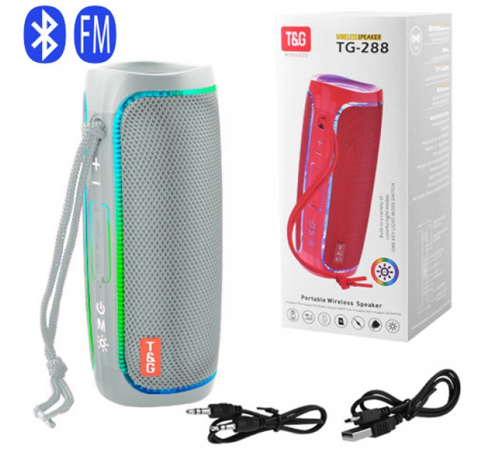 Bluetooth-колонка TG288 с RGB ПОДСВЕТКОЙ, speakerphone, радио, grey