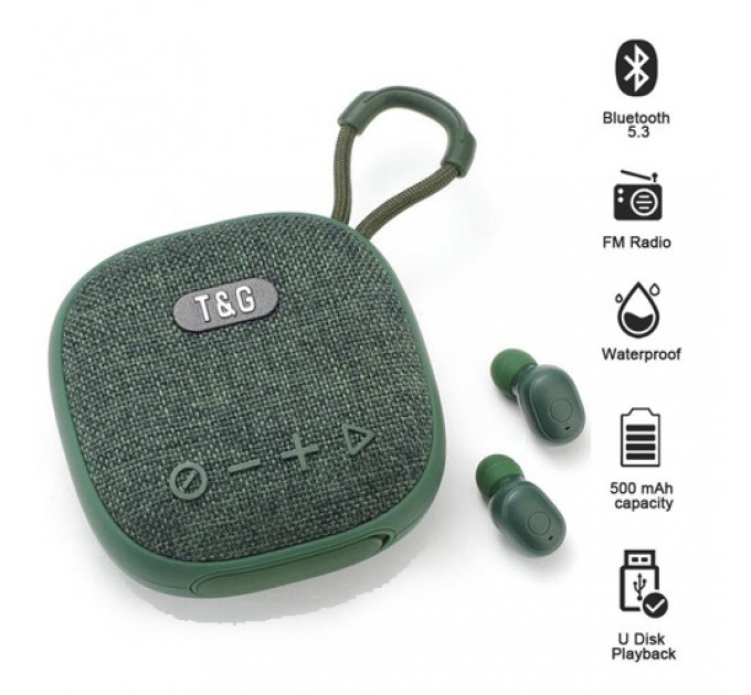 Bluetooth-колонка с наушниками TG813, c функцией speakerphone, радио, green