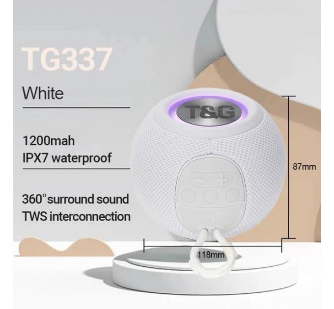 Bluetooth-колонка TG337 с RGB ПОДСВЕТКОЙ, speakerphone, радио, white