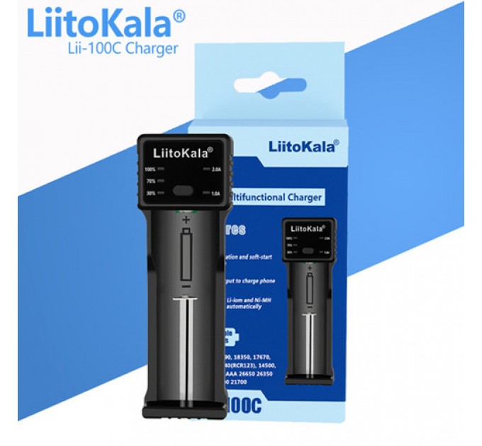 Зарядное устройство LiitoKala Lii-100C, 1x18650/ 26650/ 18350/ 14500/ AA/ AAA