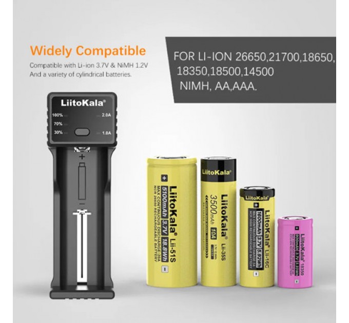 Зарядное устройство LiitoKala Lii-100C, 1x18650/ 26650/ 18350/ 14500/ AA/ AAA