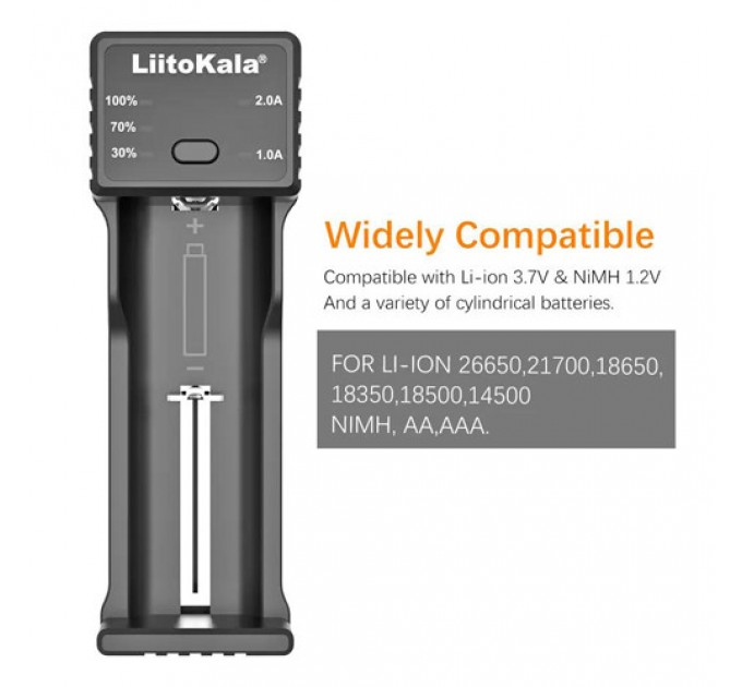 Зарядное устройство LiitoKala Lii-100C, 1x18650/ 26650/ 18350/ 14500/ AA/ AAA