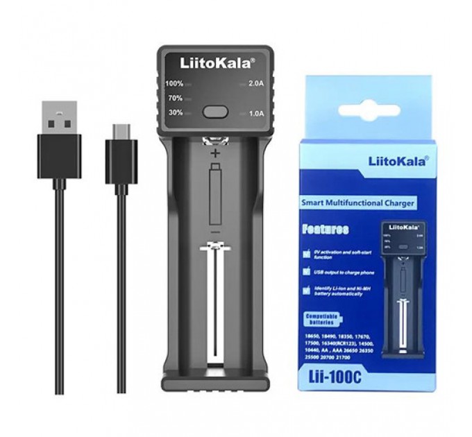 Зарядное устройство LiitoKala Lii-100C, 1x18650/ 26650/ 18350/ 14500/ AA/ AAA
