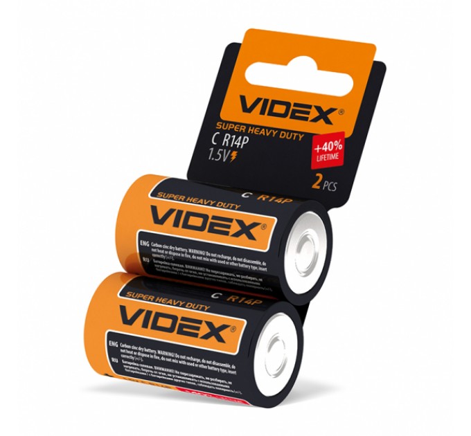 Батарейка солевая Videx R14P/C 2шт SHRINK CARD